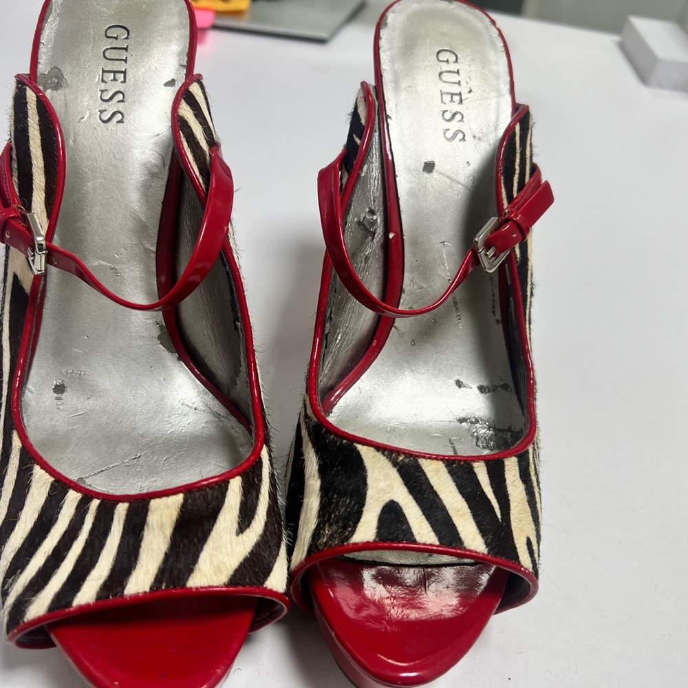 GUESS Red and Zebra Print Heels